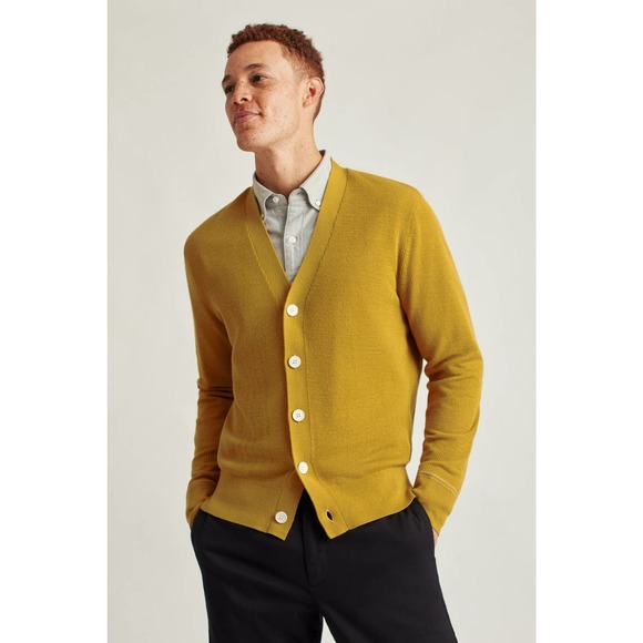 New Bonobos Mens Yellow Merino Wool Blend Cardigan Size Small - Picture 1 of 7